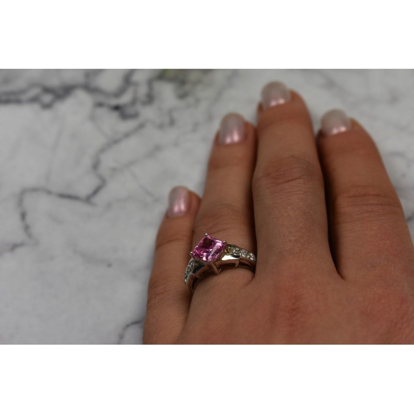 925 STERLING SILVER PINK & WHITE CZ RING SIZE 6