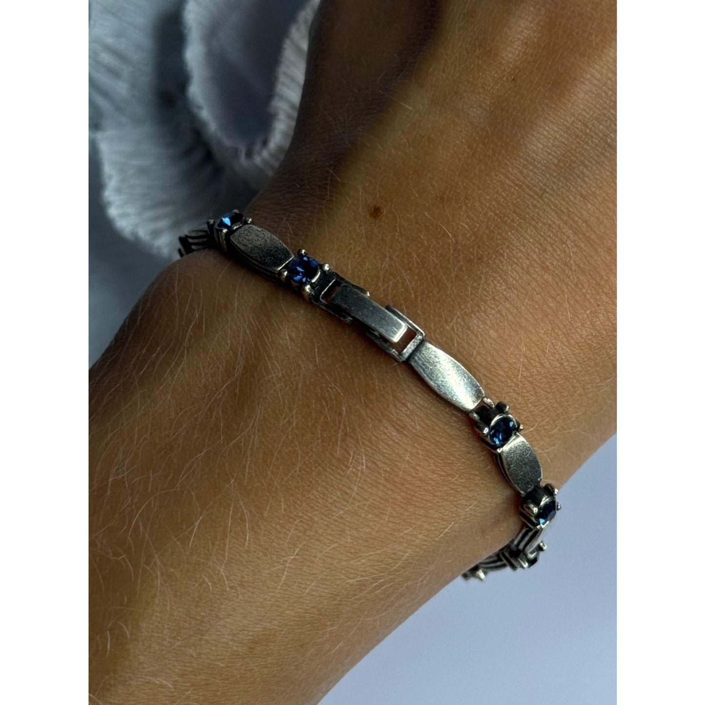 VINTAGE 925 STERLING SILVER SAPPHIRE BRACELET LENGTH 7