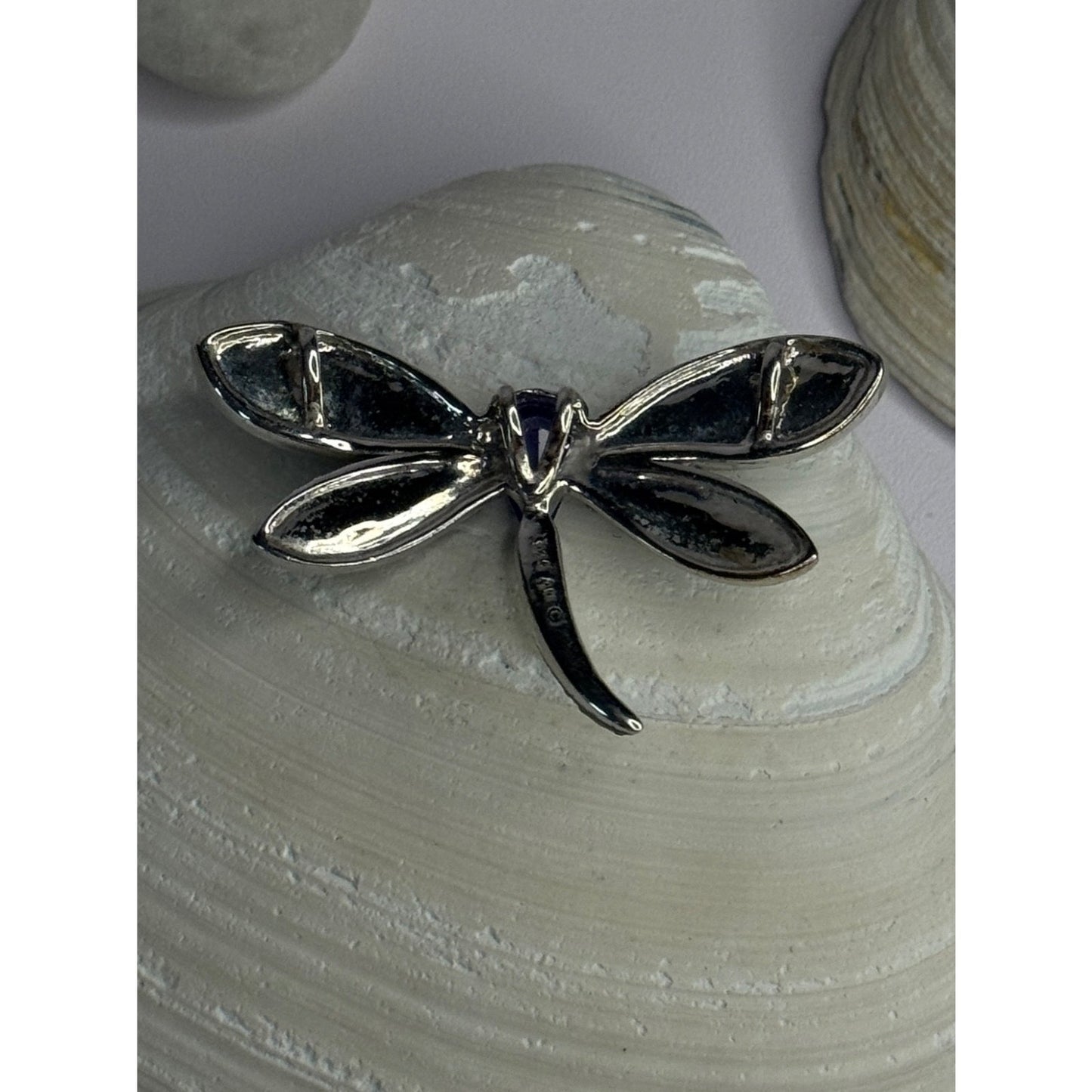 925 Sterling Silver Dragonfly Amethyst & Cz Pendant Length 1 inch