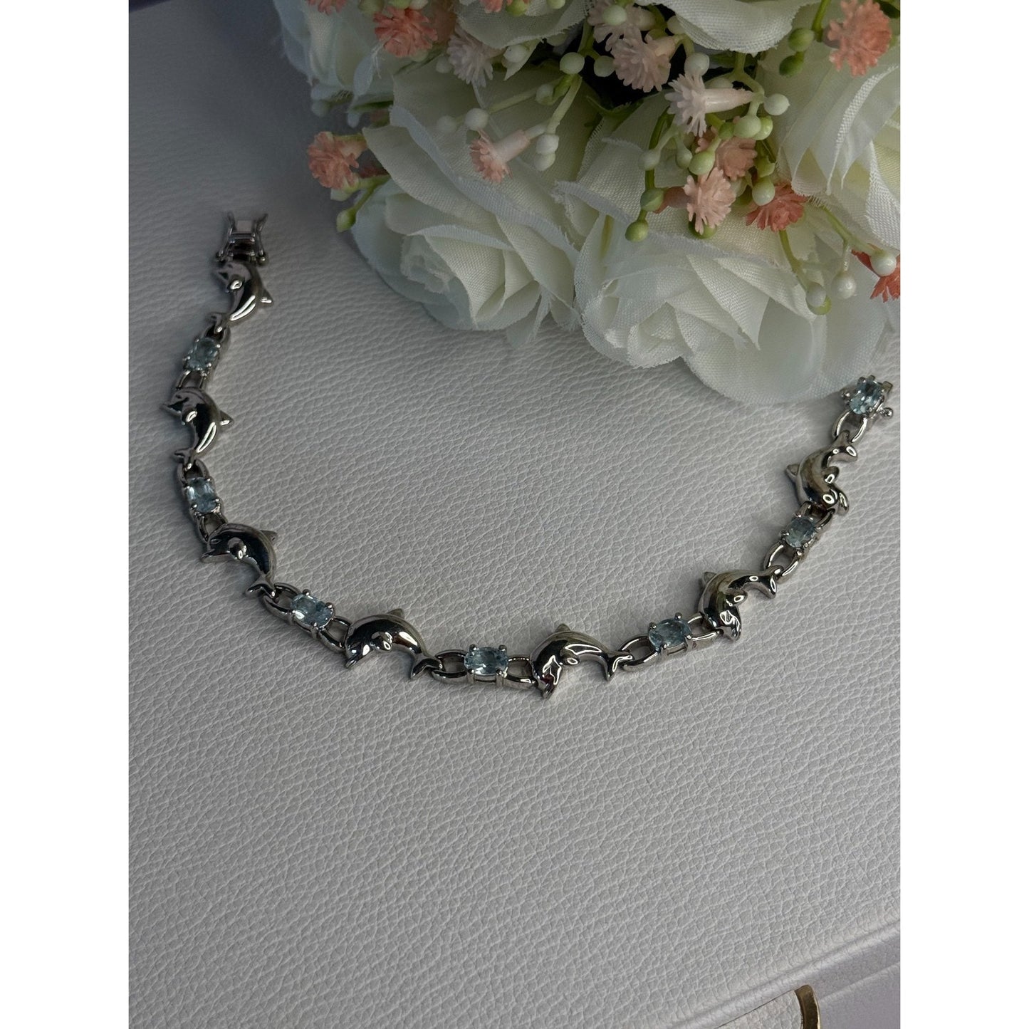 925 STERLING SILVER TOPAZ DOLPHIN BRACELET LENGTH 7.5