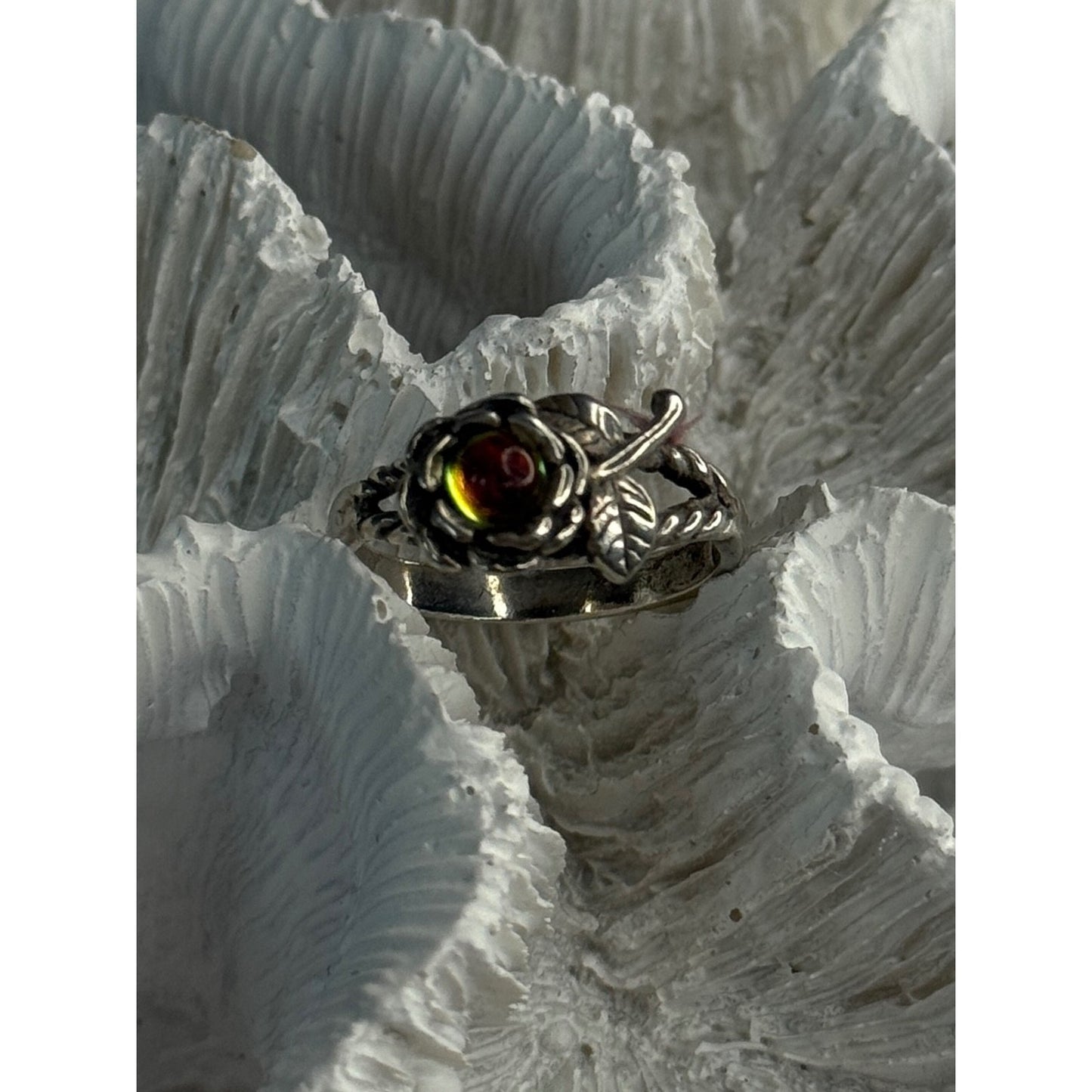925 STERLING SILVER WATERMELON TOURMALINE FLOWER RING SIZE 6