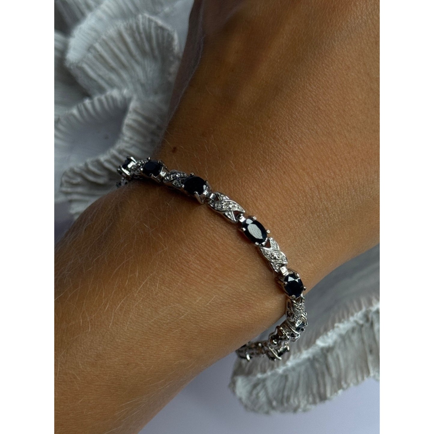 925 STERLING SILVER SAPPHIRE & DIAMOND BRACELET LENGTH 7