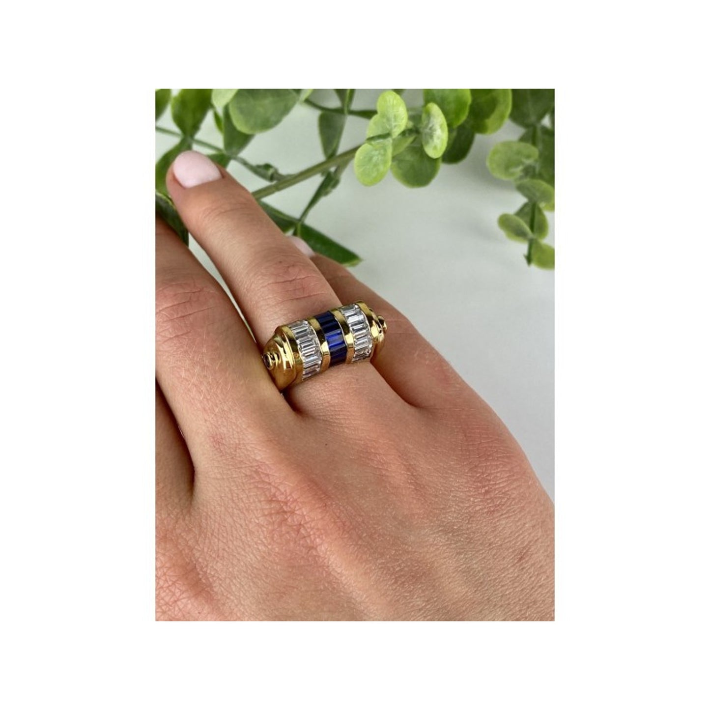 925 STERLING SILVER GOLD PLATED SAPPHIRES & CZ RING SIZE 7