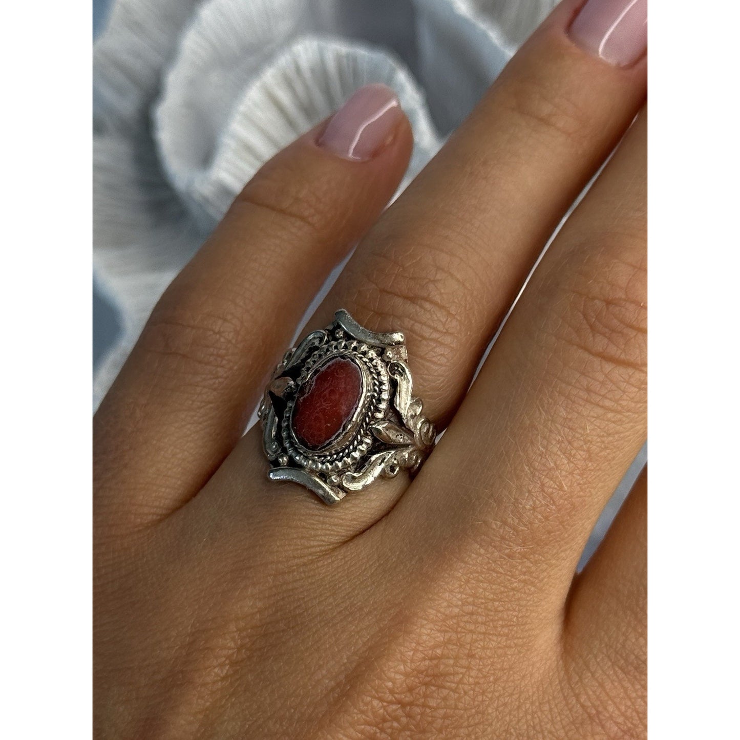 VINTAGE 925 STERLING SILVER AGATE RING SIZE 6