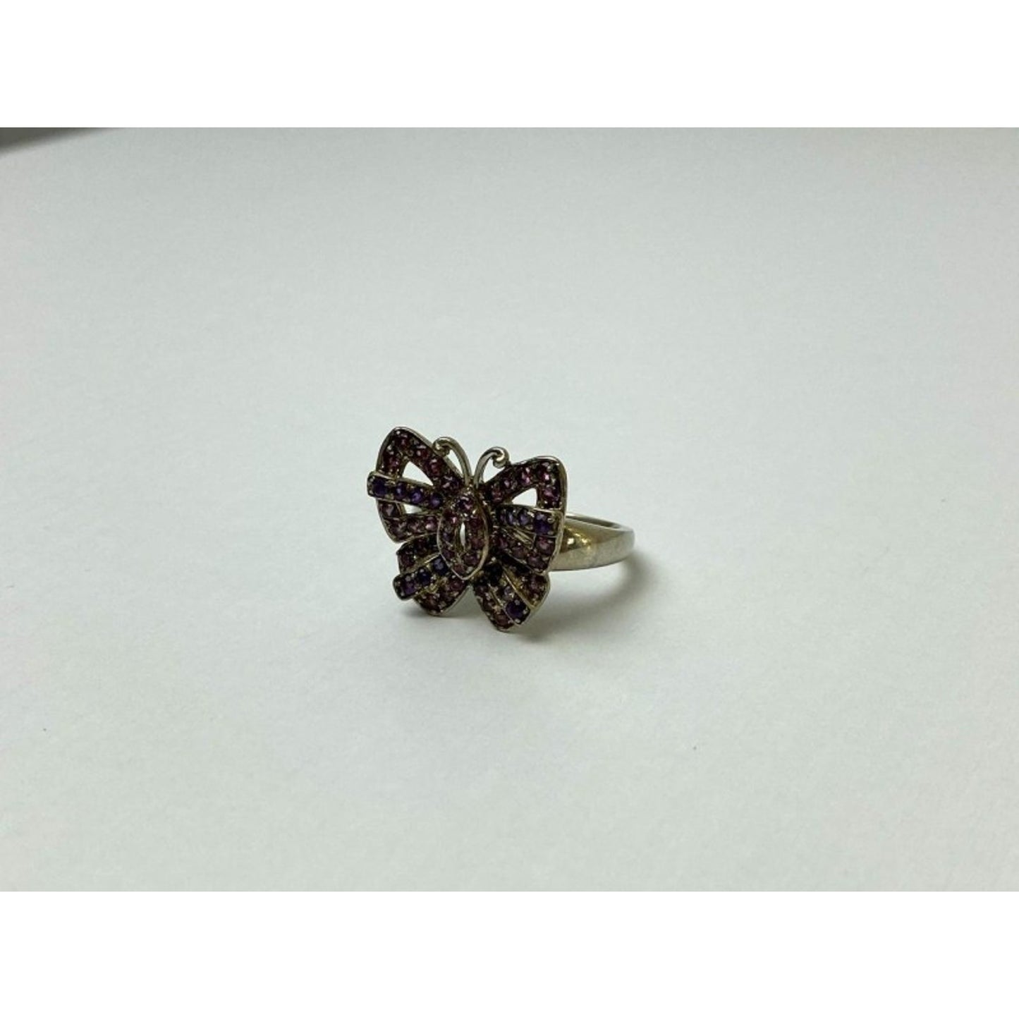 925 STERLING SILVER IOLITE & PINK TOPAZ "BUTTERFLY" RING SIZE 8