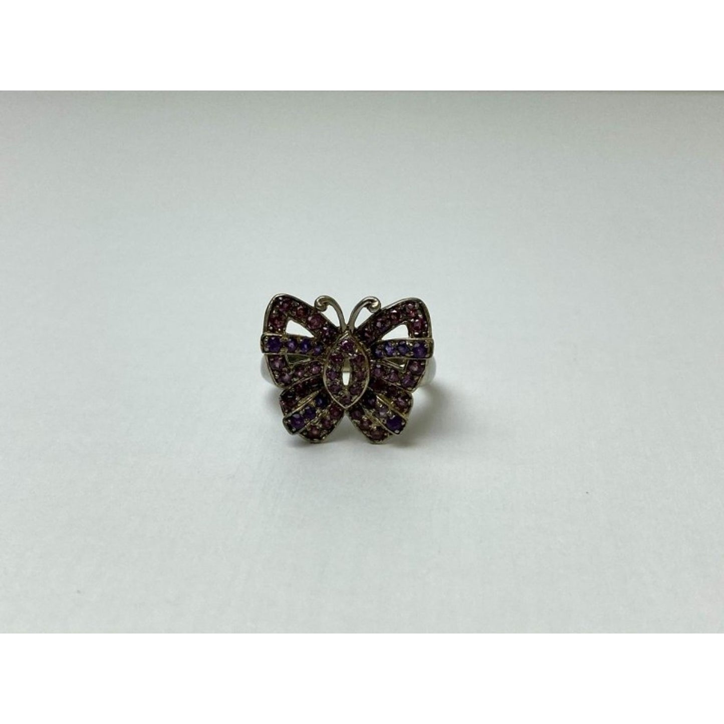 925 STERLING SILVER IOLITE & PINK TOPAZ "BUTTERFLY" RING SIZE 8
