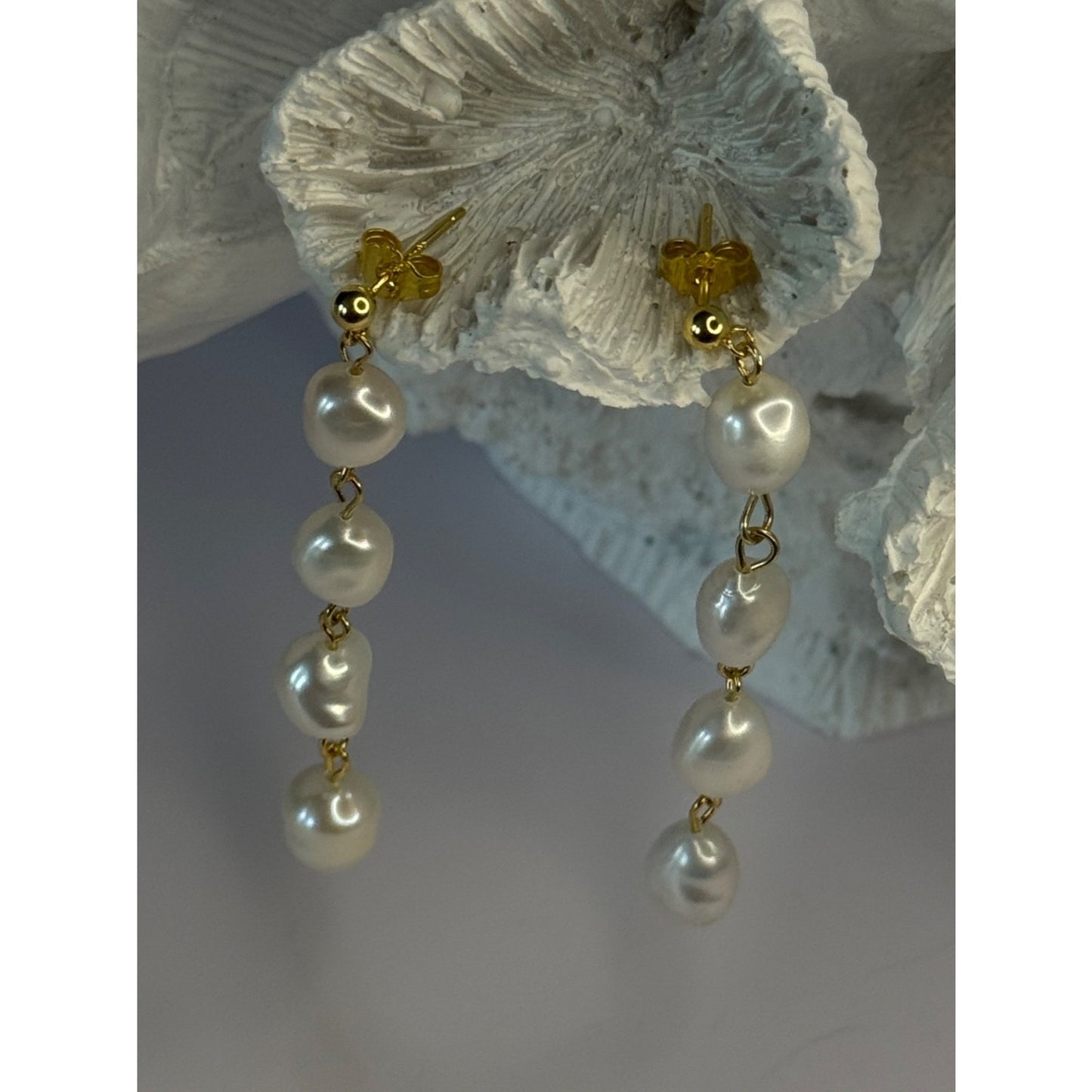 925 Sterling Silver Gold Plated Pearl Earrings Length 2.30 inch