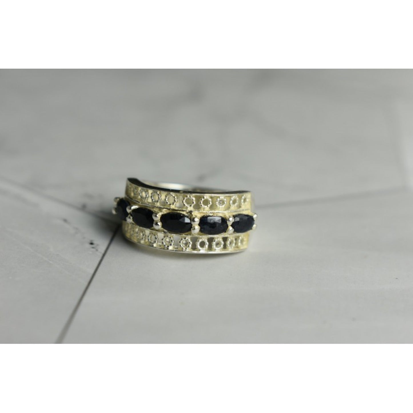 925 STERLING SILVER SAPPHIRES OPENWORK RING SIZE 6.5