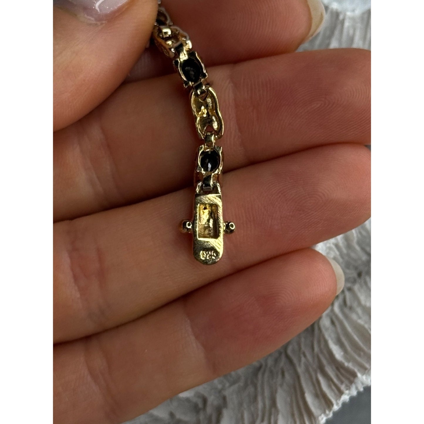 925 STERLING SILVER GOLD PLATED SAPPHIRE & DIAMOND BRACELET LENGTH 7.5