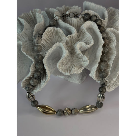Elegant Design 925 Sterling Silver Jasper Necklace Length 18.5