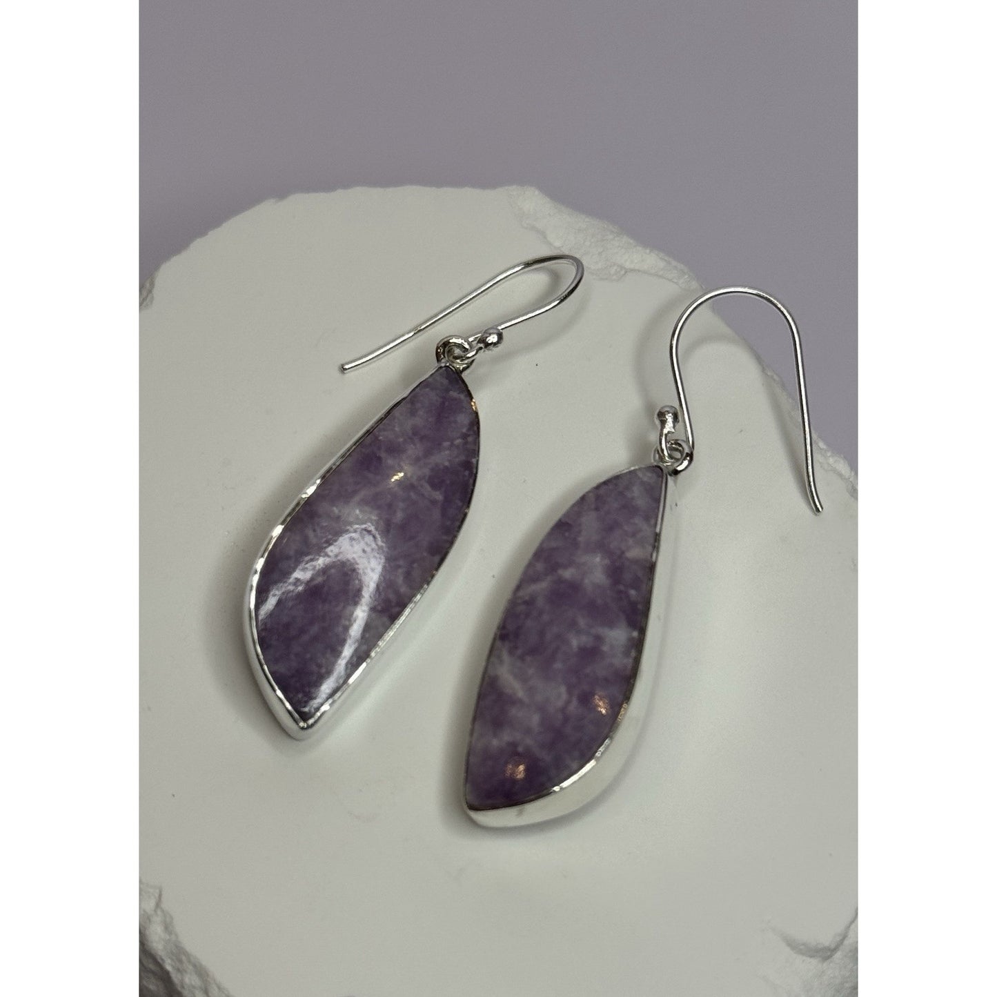 925 STERLING SILVER LEPIDOLITE EARRINGS LENGTH 2 INCH