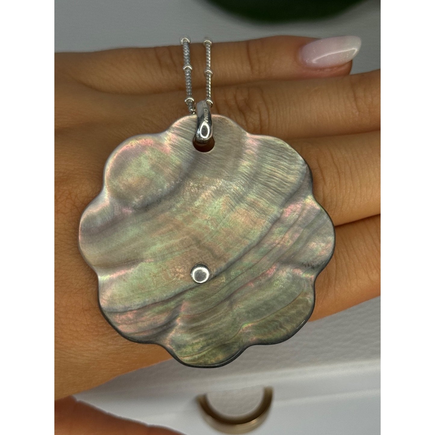 925 Sterling Silver Abalone Frog Necklace Length 19 inch