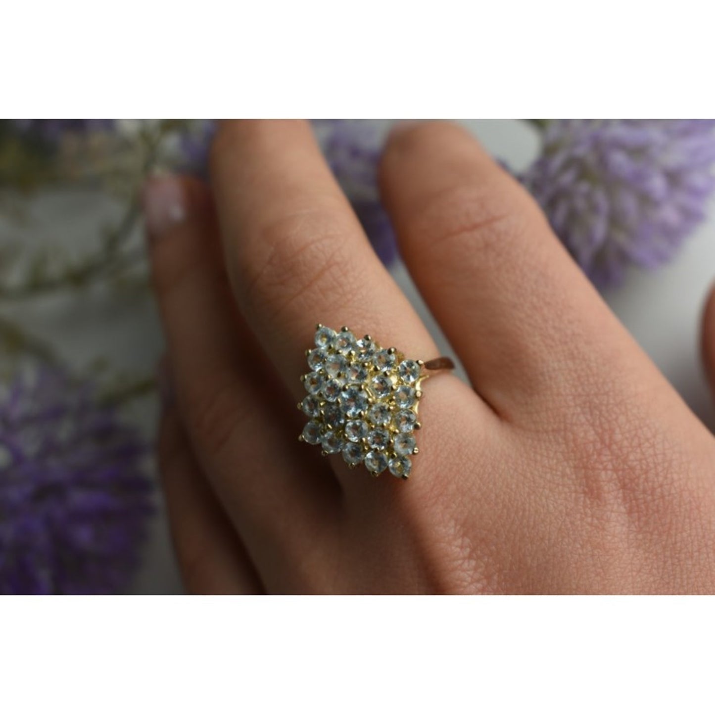 925 STERLING SILVER GOLD PLATED BLUE SPINEL RING SIZE 8