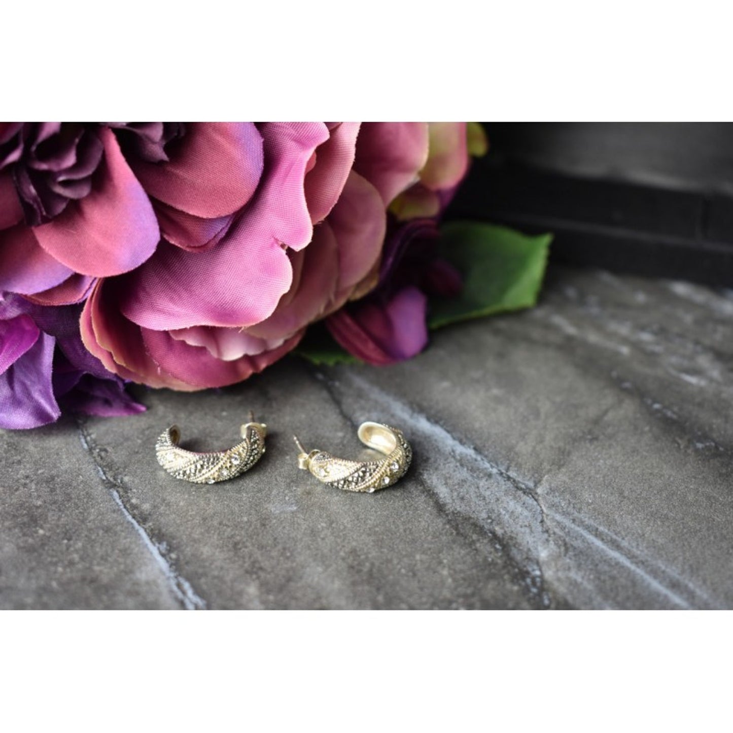 925 Sterling Silver CZ & Marcasites Stud Earrings