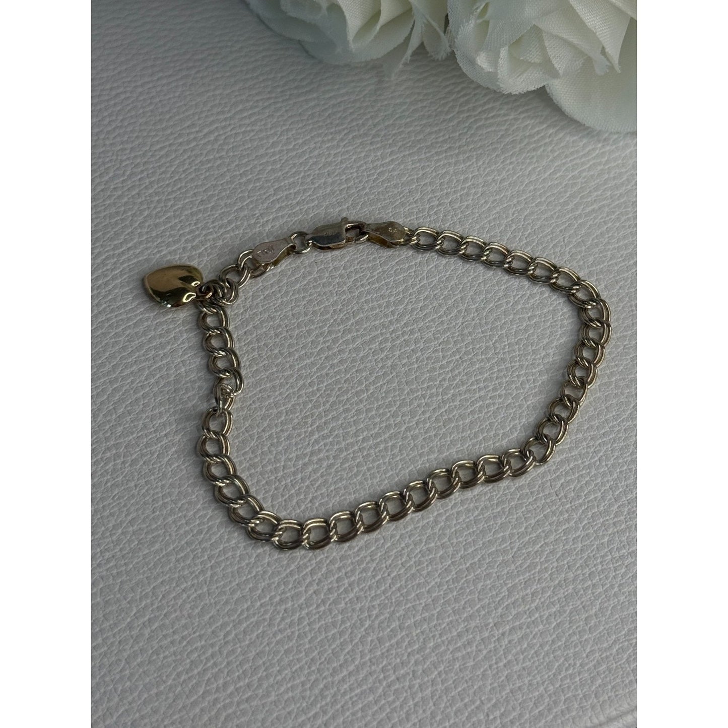 925 STERLING SILVER 14K YELLOW GOLD HEART ITALY BRACELET LENGTH 7