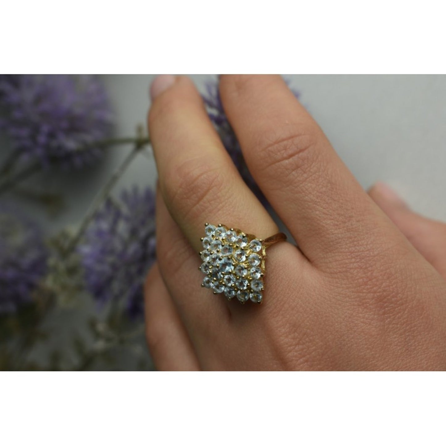 925 STERLING SILVER GOLD PLATED BLUE SPINEL RING SIZE 8