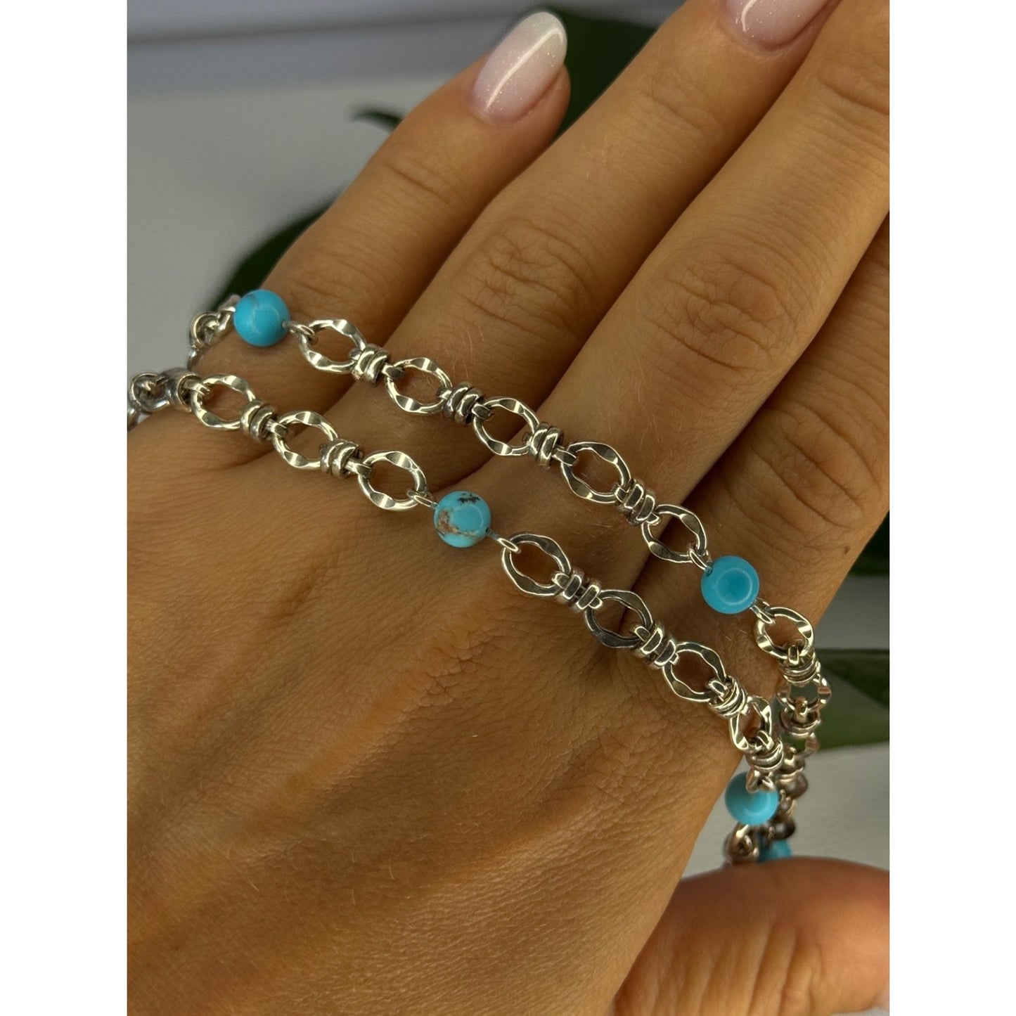 Beautiful 925 Sterling Silver Turquoise Necklace Length 24 inch