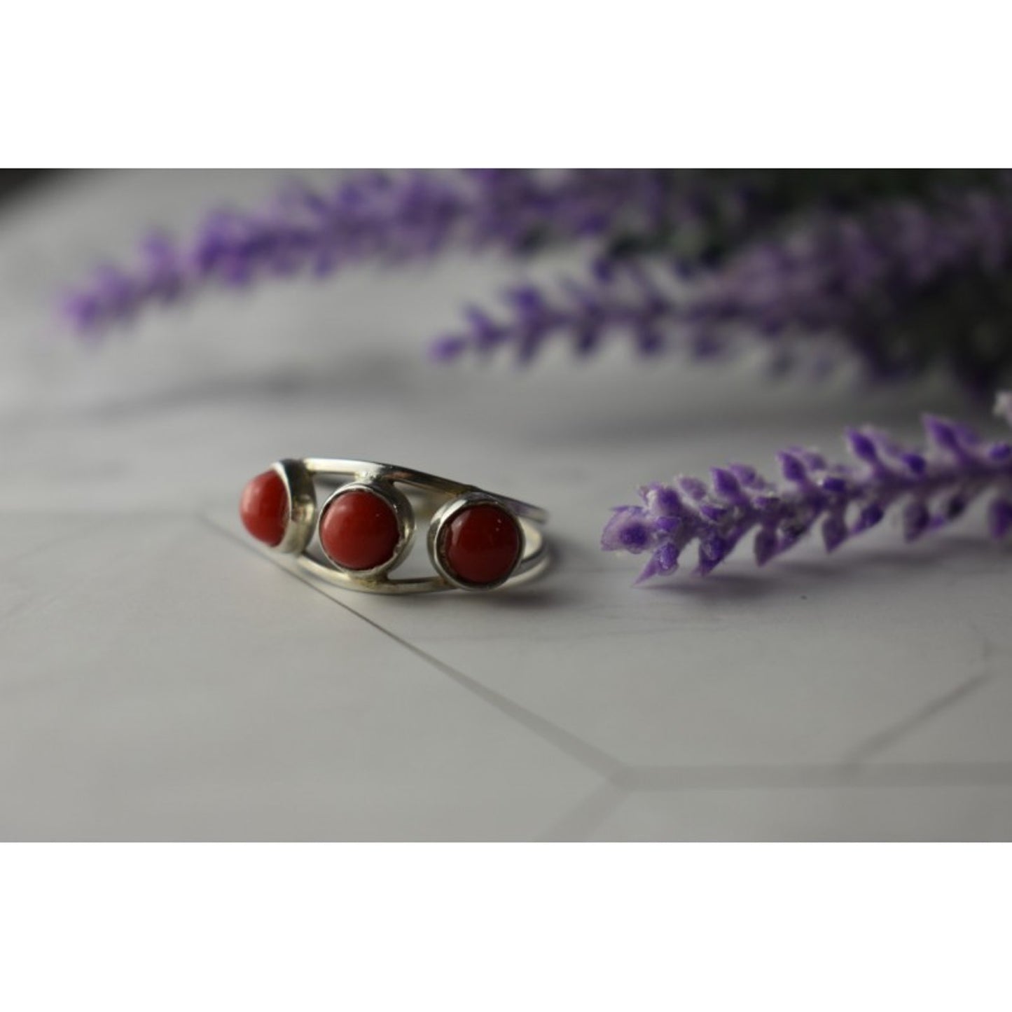 925 STERLING SILVER RED CORALS RING SIZE 6.5