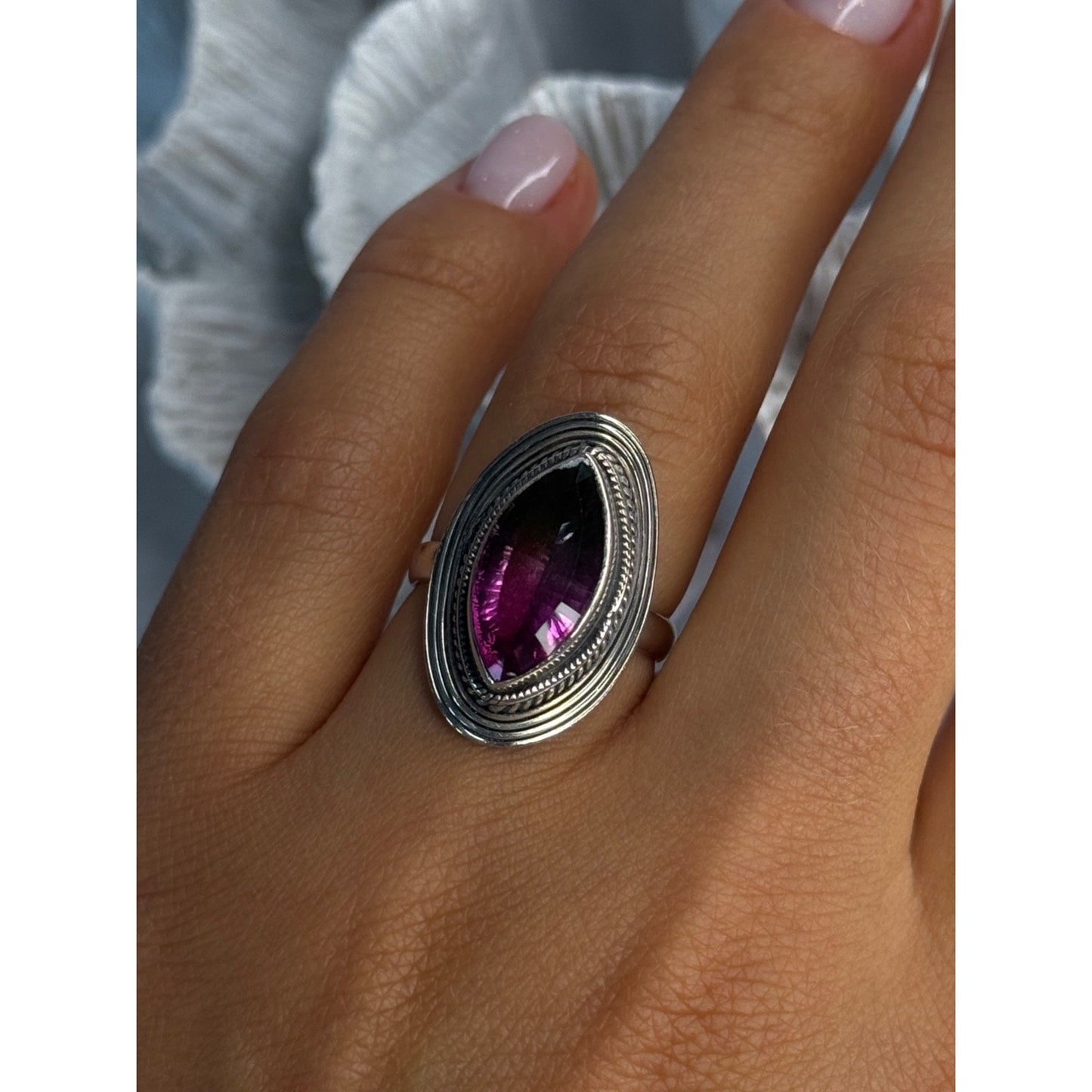925 STERLING SILVER WATERMELON TOURMALINE RING SIZE 7