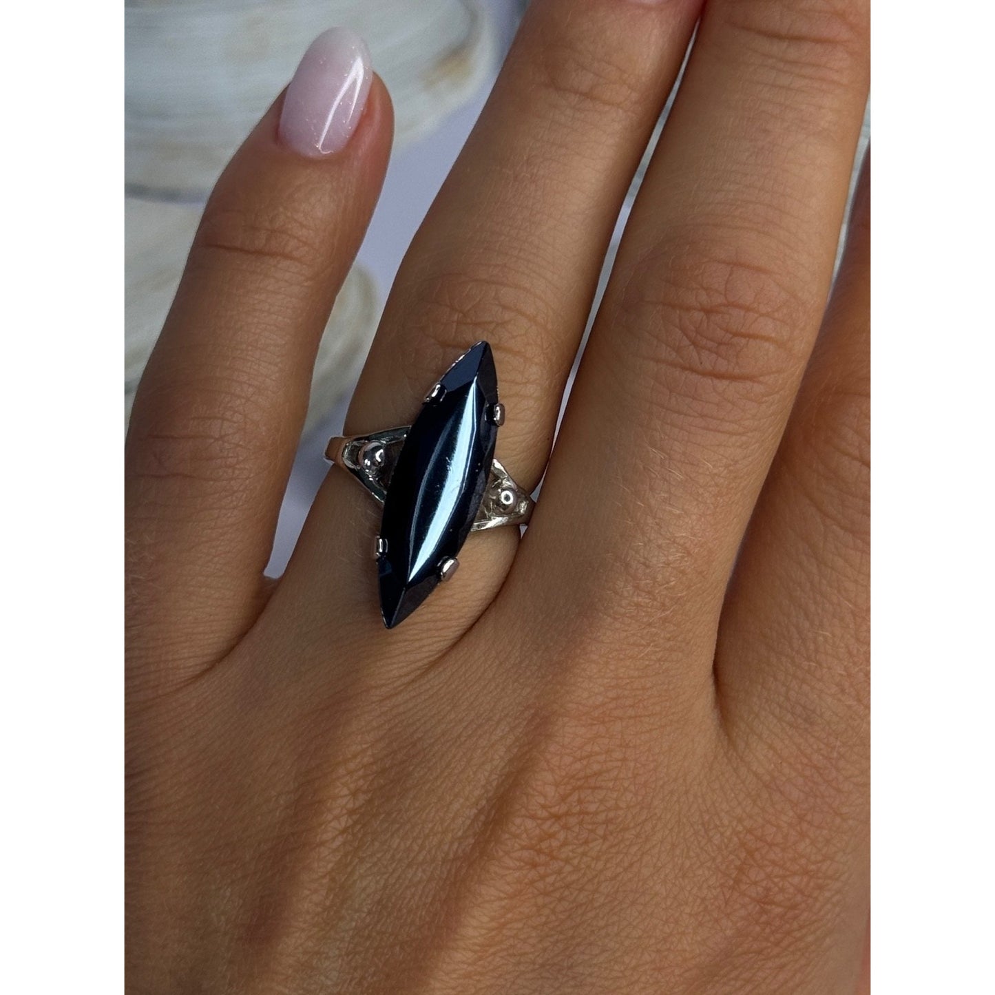 Vintage 925 Sterling Silver Hematite Ring Size 6.5