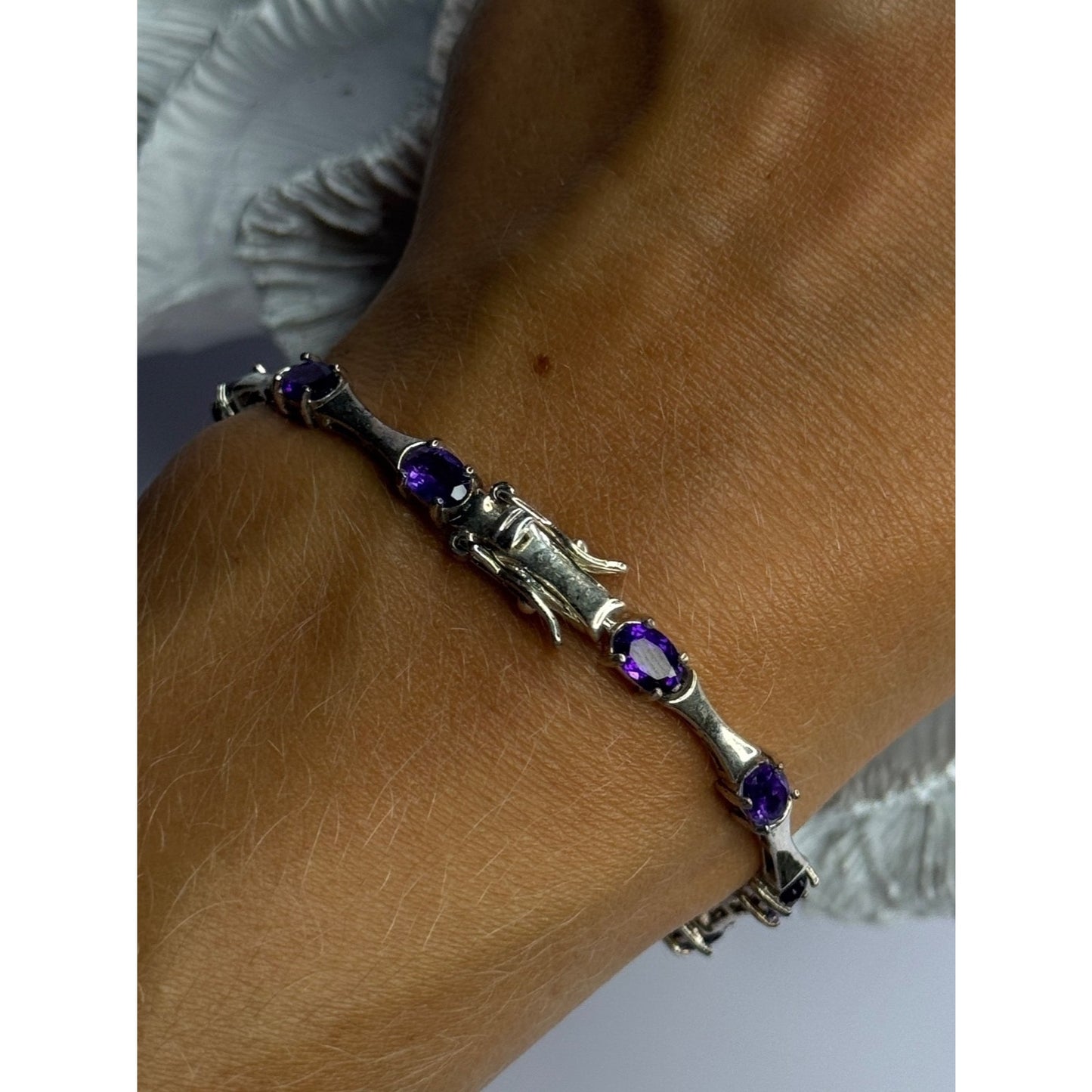 925 STERLING SILVER PURPLE TOURMALINE BRACELET LENGTH 7