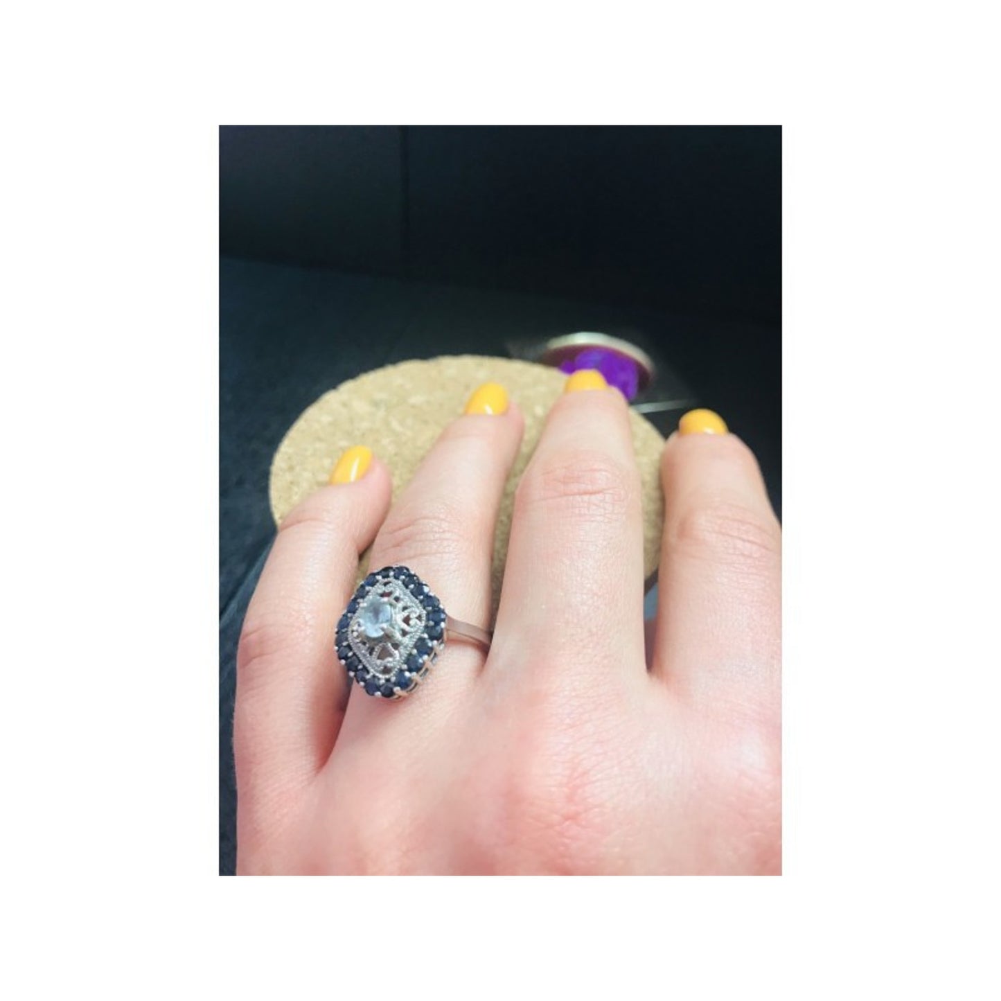925 STERLING SILVER AQUAMARINE & DARK BLUE SPINEL RING SIZE 7