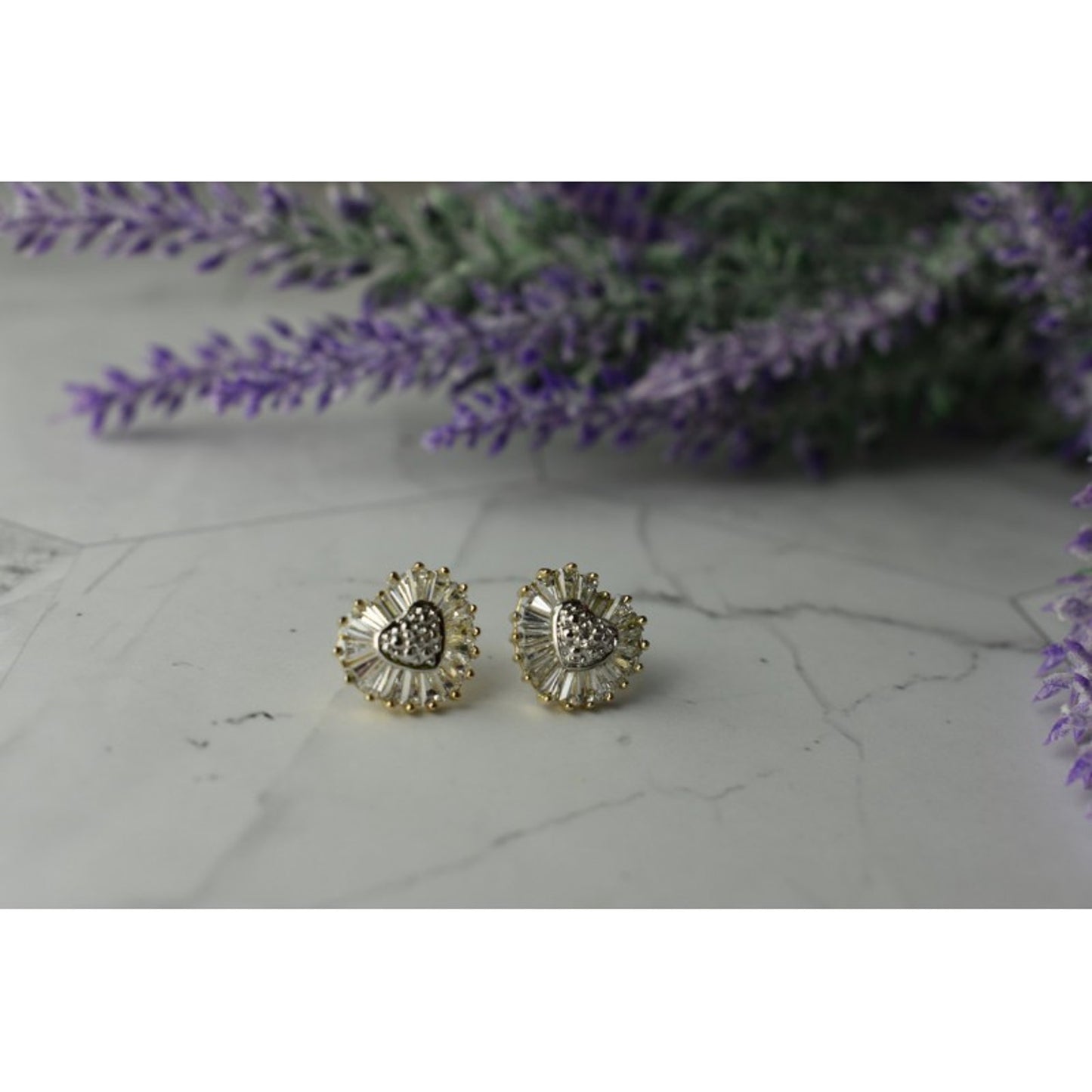 925 Sterling Silver Gold Plated CZ "Heart" Stud Earrings