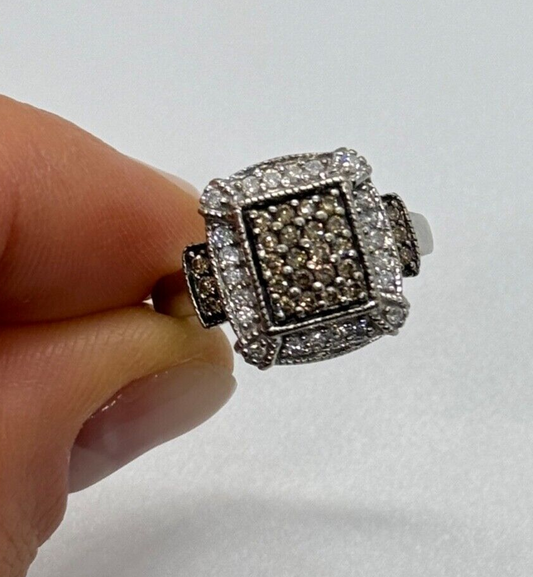 10K White Gold Diamond & Tourmaline Ring Size 4.5