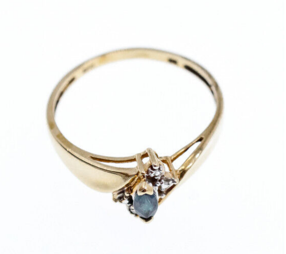 10K Yellow Gold Blue Spinel & Diamonds Ring Size 8