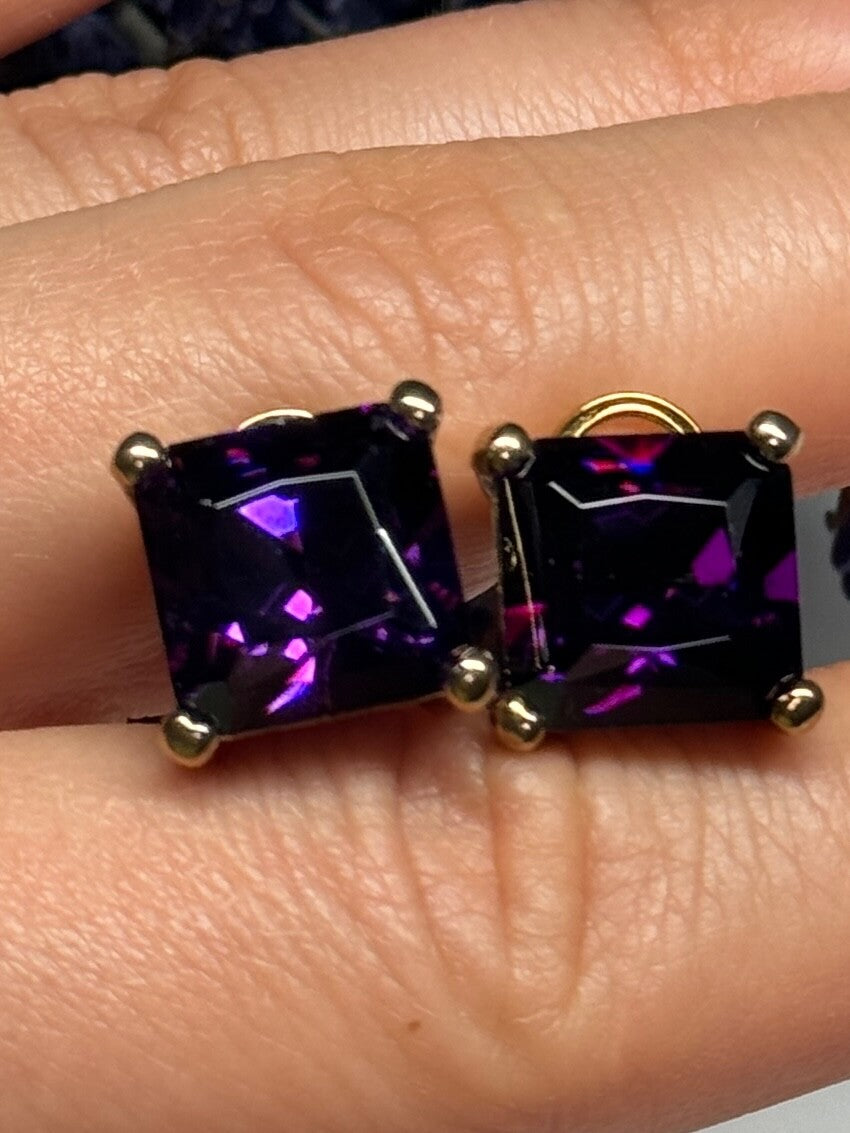 925 Sterling Silver Gold Plated Amethyst Earrings