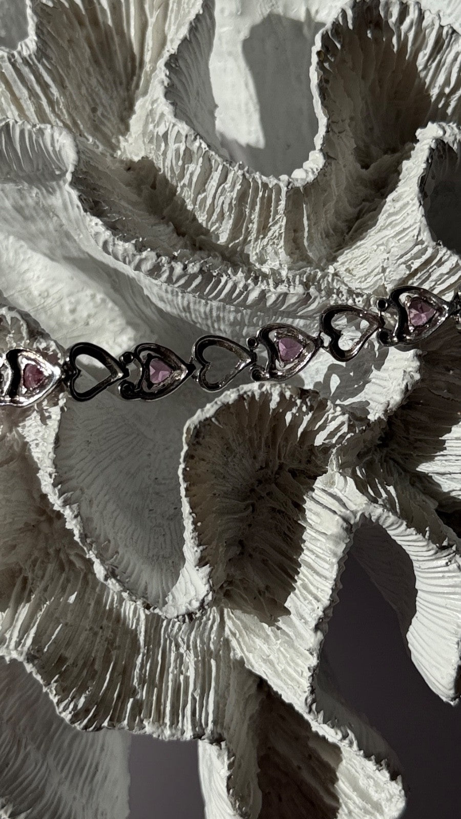 925 Sterling Silver Pink Sapphire Heart Bracelet Length 7.5