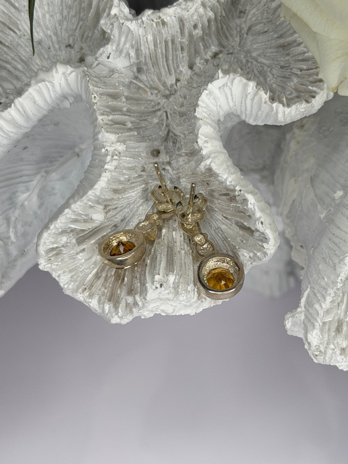 Vintage 925 Sterling Silver Citrine Earrings