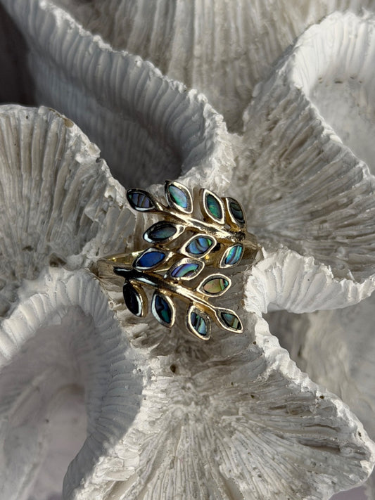 925 Sterling Silver Leaf Abalone Ring Size 8.5