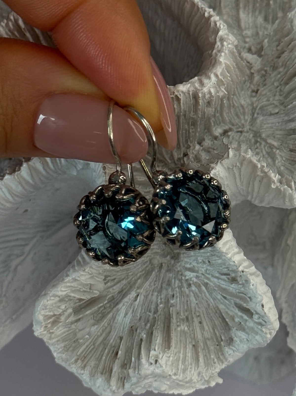 925 Sterling Silver Blue Tourmaline Earrings Length 1 Inch