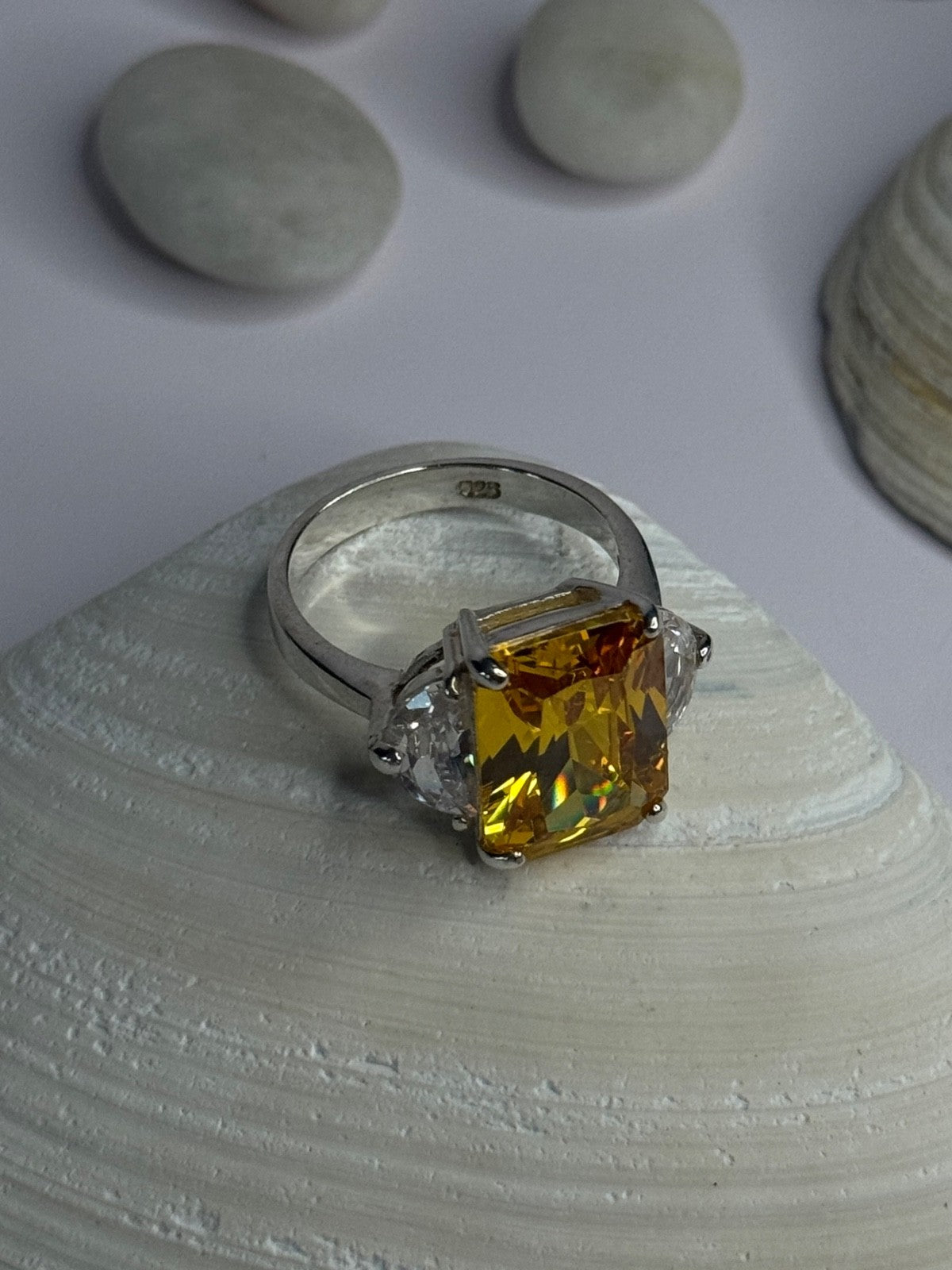 925 Sterling Silver Citrine & Beryl Ring Size 11