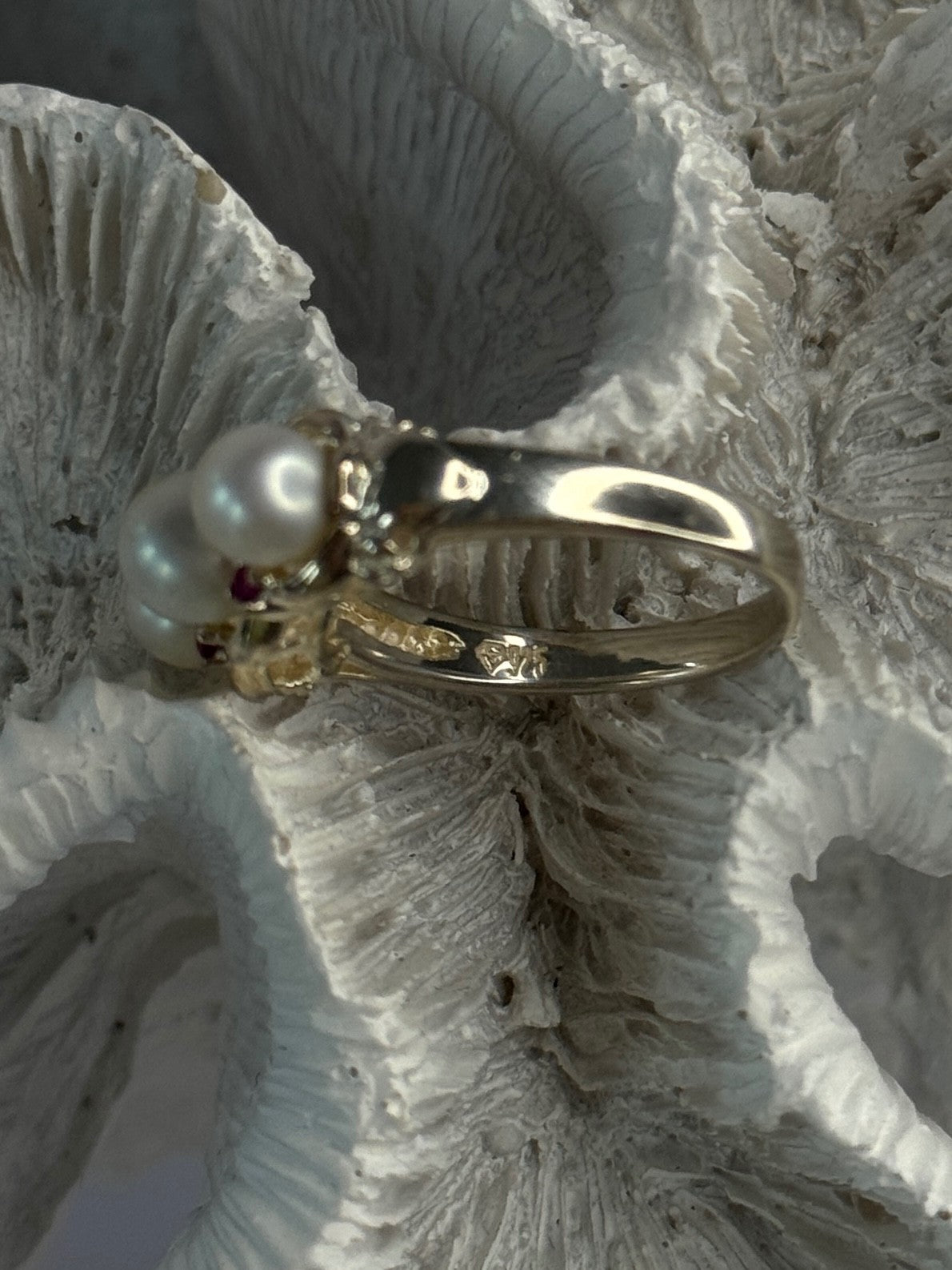925 Sterling Silver Pearl & Ruby Ring Size 8