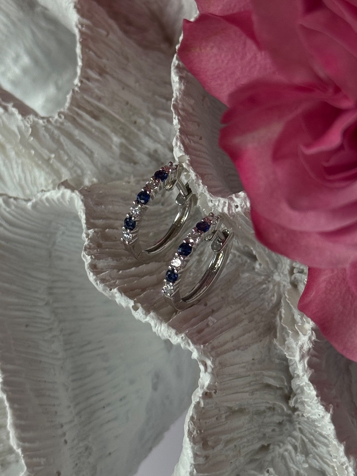 14K White Gold Sapphire & Diamond Earrings