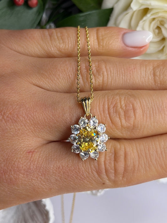 Stauer 925 Sterling Silver Gold Plated Yellow & White Cz Flower Necklace