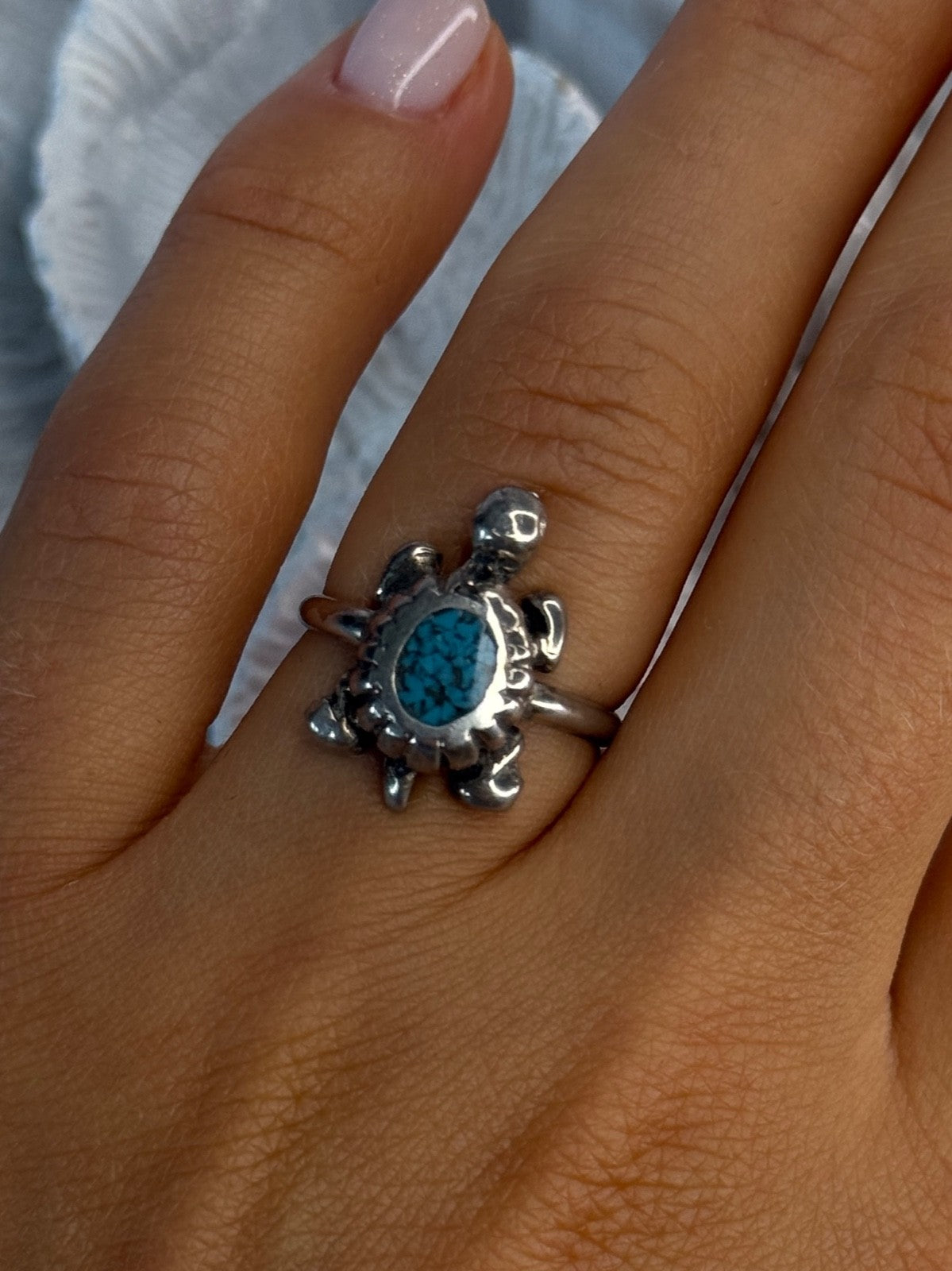 925 Sterling Silver Turtle Turquoise Ring Size 6.5