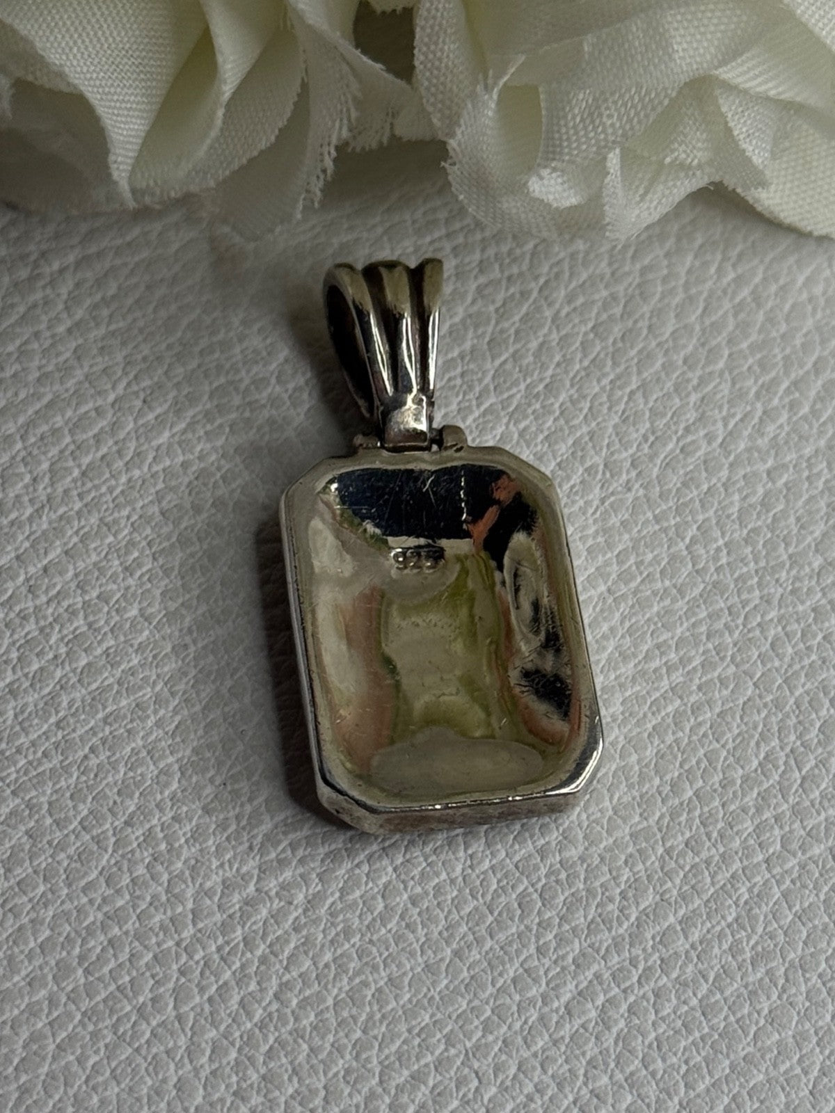 Vintage 925 Sterling Silver Abalone & Agate Pendant Length 1.40 Inch