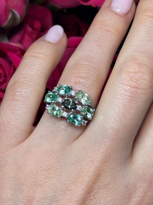 925 Sterling Silver Spinel & CZ Ring Size 6