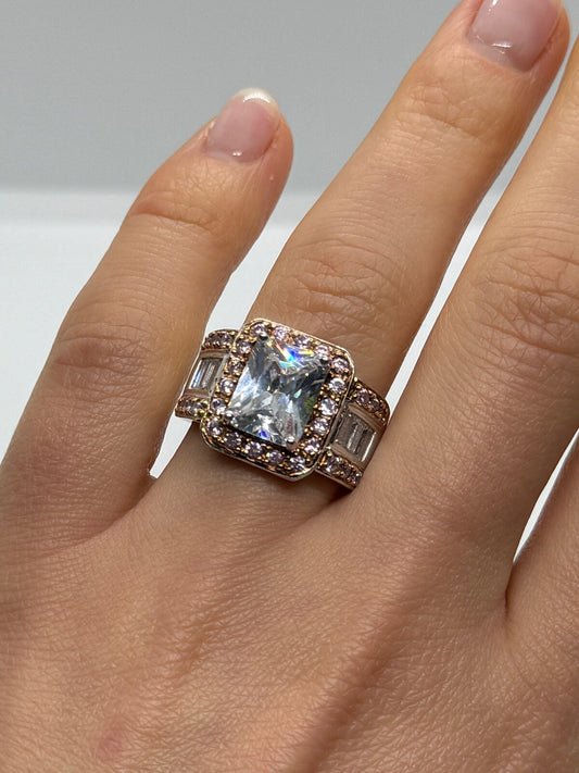 925 Sterling Silver Pink & White CZ Ring Size 7