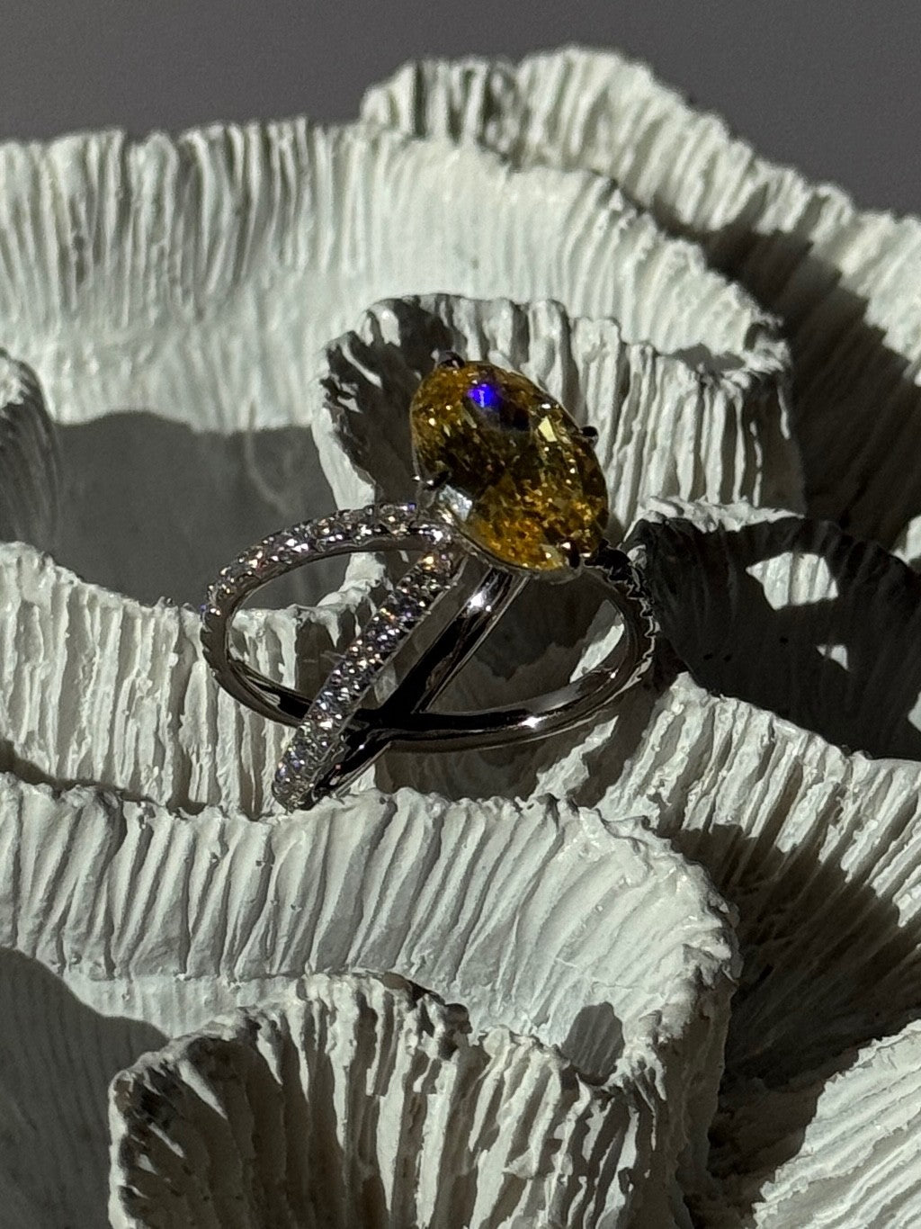 Shiny 925 Sterling Silver Citrine & Beryl Ring Size 10