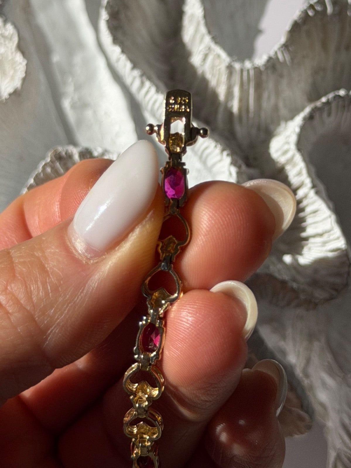 925 Sterling Silver Gold Plated Pink Topaz Bracelet