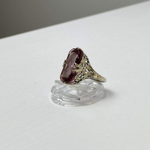 925 Sterling Silver Pink Agate "Cameo" Ring Size 6