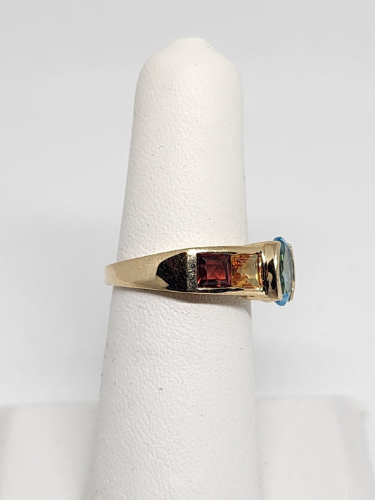 10K Yellow Gold Topaz, Amethyst, Peridot, Citrine & Garnet Ring Size 5