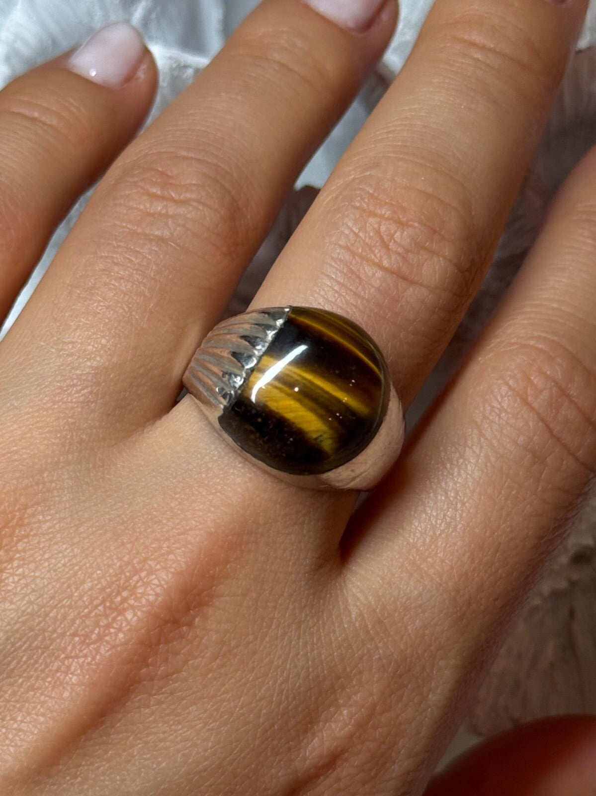 925 Sterling Silver Amber Men'S Ring Size 9
