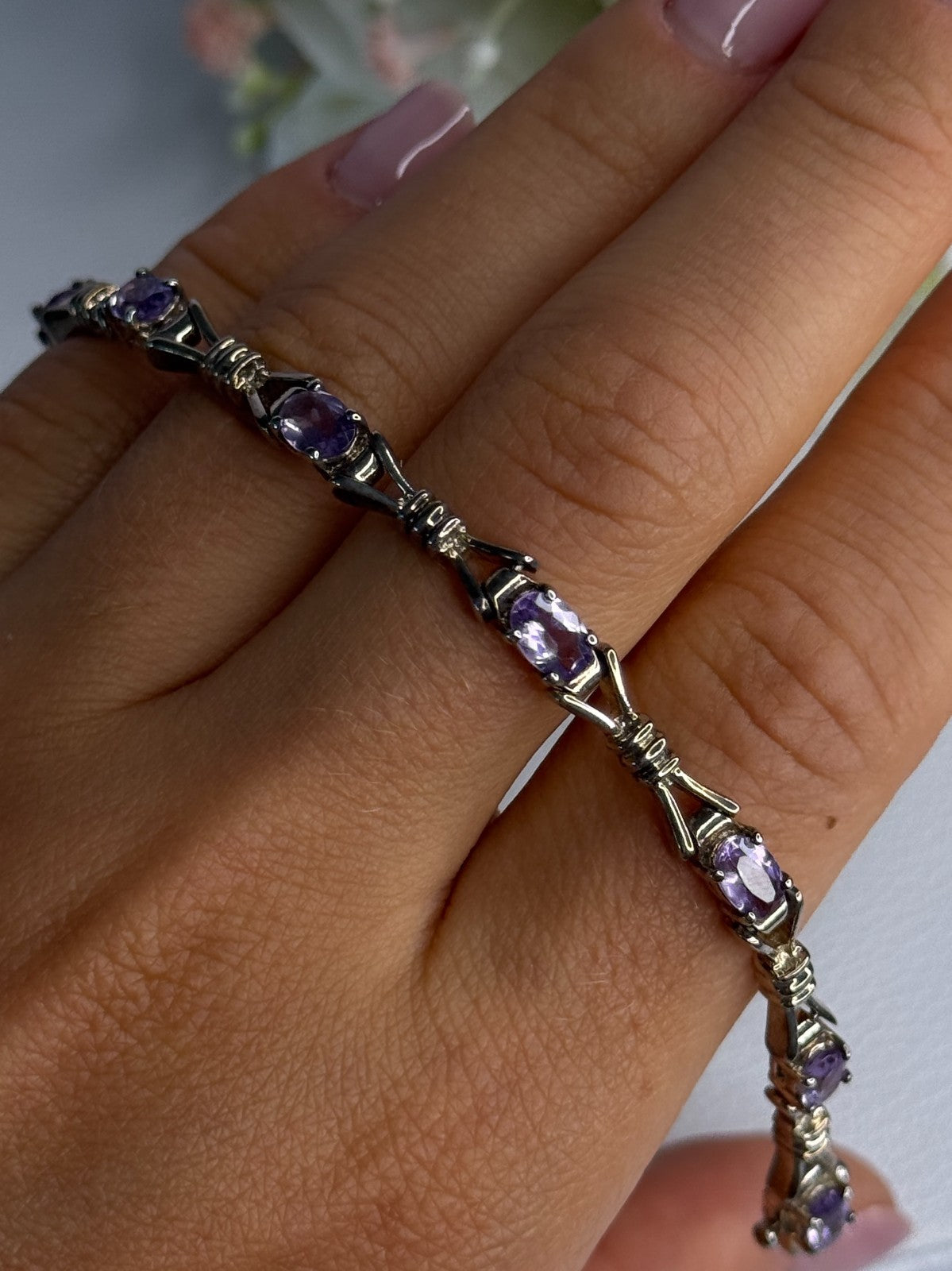 925 Sterling Silver Amethyst Bracelet Length 7.5