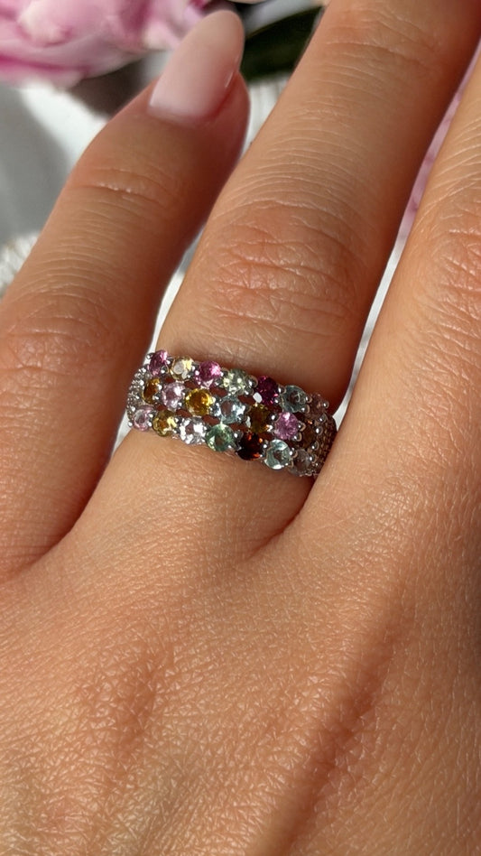 925 Sterling Silver Multi Color Spinel Ring Size 6