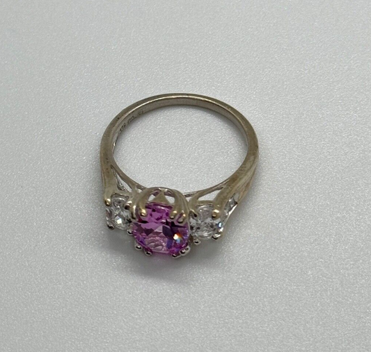925 Sterling Silver Pink & White Spinel Ring Size 6